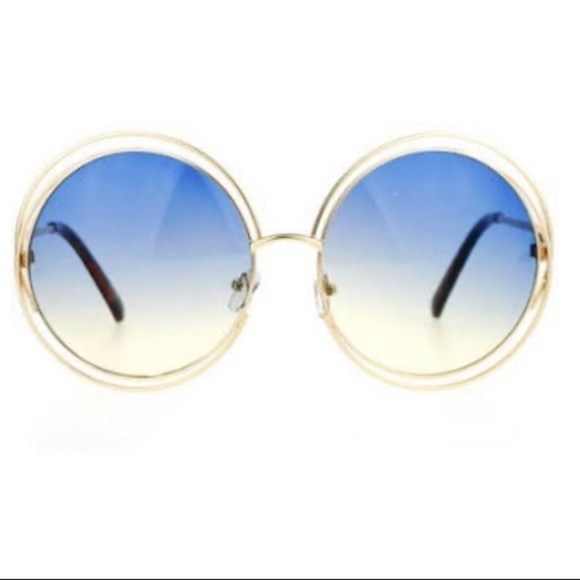 Round oversized yellow and blue metal sunglasses - Picture 1 of 2